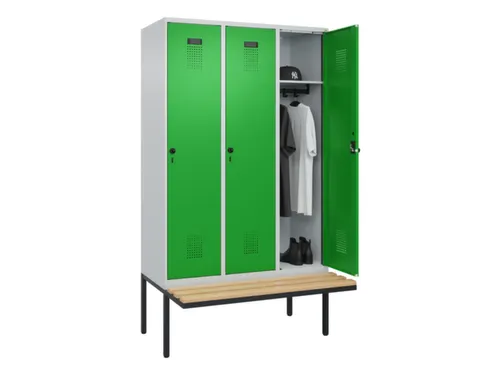 locker met bank,HxBxD 2120x1200x815mm,3vak,vak B 400mm,draaigrendel