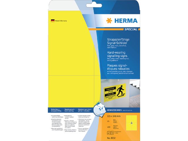 Etiket HERMA 8032 105x148mm folie geel 100stuks | HermaLabels.nl