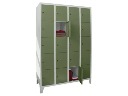 lockerkast,HxBxD 1850x1200x500mm,4x5vakken,RAL7035,front RAL6011