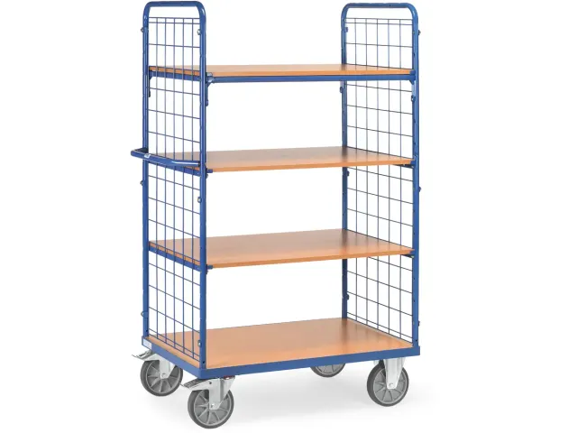 Etagewagens 8411 4 Etages Hout 600kg 1000x600mm Ral5007 Draadgaas