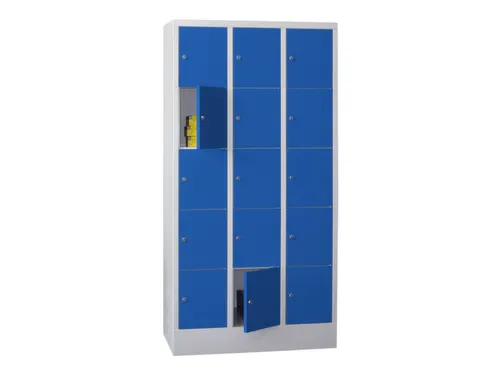 lockerkast,HxBxD 1850x900x500mm,3x5vakken,RAL7035,front RAL5010