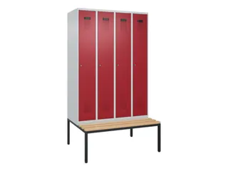 locker met bank,HxBxD 2120x1200x815mm,4vak,vak B 300mm,cilinderslot - 2