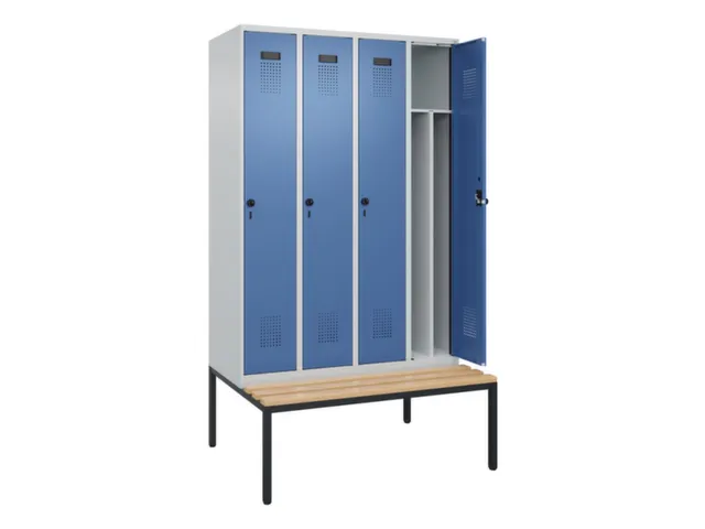 locker met bank,voor scheiding van kleding,HxBxD 2120x1200x815mm,4vak