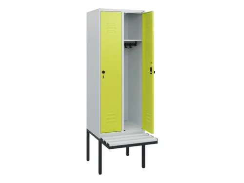 locker met bank,HxBxD 1950x600x815mm,2vak,vak B 300mm,draaigrendel