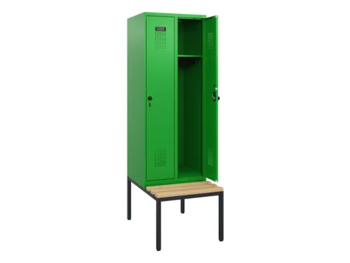 locker met bank,HxBxD 1950x600x815mm,2vak,vak B 300mm,draaigrendel
