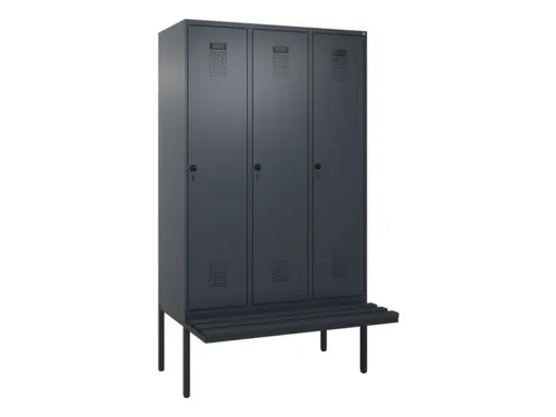 locker met bank,HxBxD 2120x1200x815mm,3vak,vak B 400mm,draaigrendel