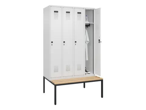 locker met bank,HxBxD 2120x1200x815mm,4vak,vak B 300mm,draaigrendel