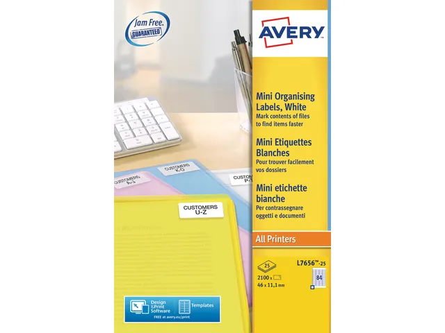Etiket mini Avery L7656-25 46x11.1mm Wit 2100 Stuks