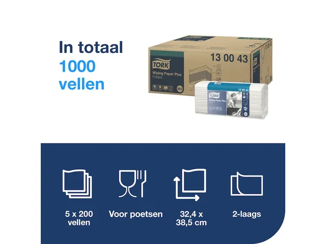 Tork 130043 Poetspapier Advanced 420 Wit Gevouwen 2-Laags