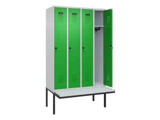 locker met bank,HxBxD 2120x1200x815mm,4vak,vak B 300mm,draaigrendel - 1