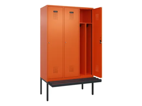 locker met bank,voor scheiding van kleding,HxBxD 2120x1200x815mm,3vak