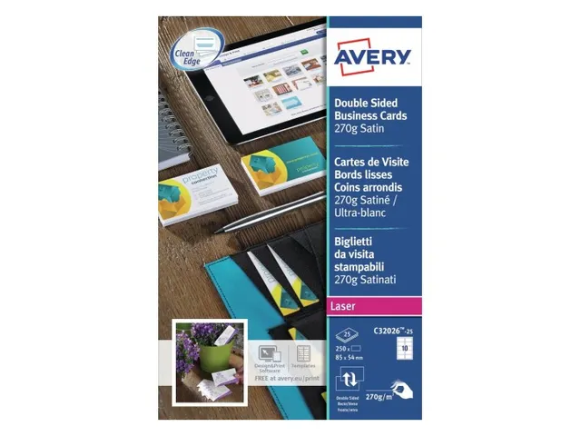 Visitekaart Avery C32026-10 85x54mm dubbelzijdig 270gr 100 stuks