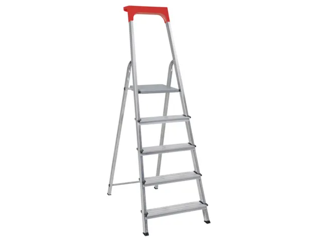 aluminium trapladder,eenzijdig,5treden,Stand H 1m,balk L 1,71m