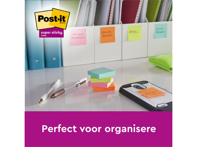 Memoblok Post-it 655 Super Sticky 76x127mm neon geel 12 stuks