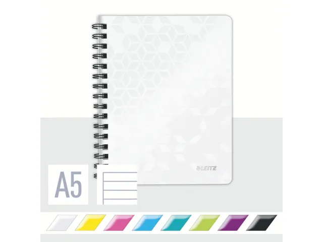 Cahier Leitz WOW A5 ligné spirale PP blanc