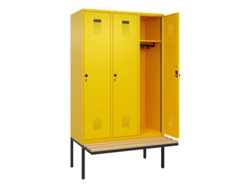locker met bank,HxBxD 2120x1200x815mm,3vak,vak B 400mm,draaigrendel