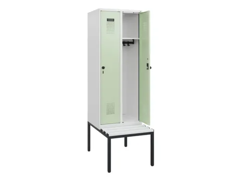 locker met bank,HxBxD 1950x600x815mm,2vak,vak B 300mm,draaigrendel
