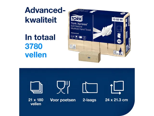 Tork 130299 Xpress H2 Soft Natural Multifold Handdoek 2-laags