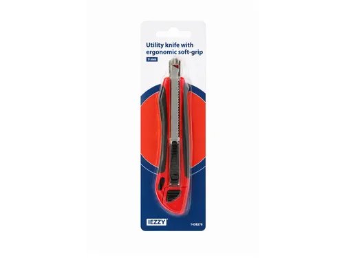 Snijmes IEZZY 9mm kunststof met ergonomische softgrip incl. 3 mesje