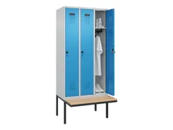 locker met bank,HxBxD 2120x900x815mm,3vak,vak B 300mm,draaigrendel