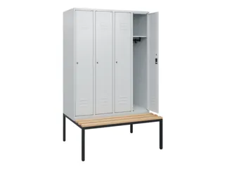 locker met bank,HxBxD 1950x1200x815mm,4vak,vak B 300mm,cil.-slot - 2