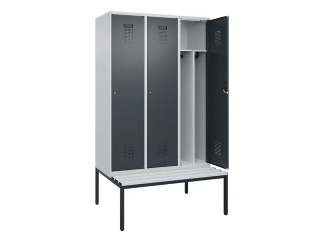 locker met bank,voor scheiding van kleding,HxBxD 2120x1200x815mm,3vak