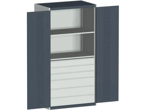 systeemkast 2000x1050x650mm 2xStalen bodem 6laden Ral7035 Ral7016