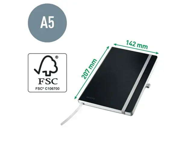Carnet de notes Leitz Style A5 ligné 160 pages 100g noir