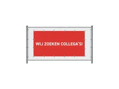 Hekwerkbanner 200x100 cm Rood met Franstalige Print Nous Recrutons