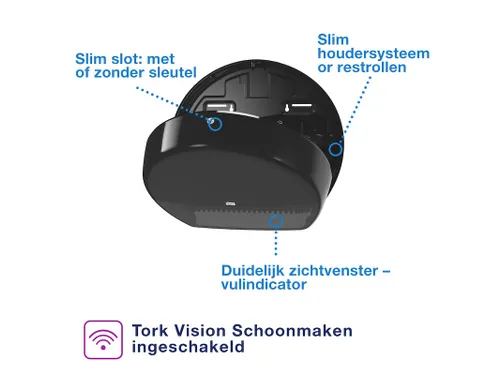 Tork 555008 T2 Mini Jumbo Toiletpapier Dispenser Elevation Zwart