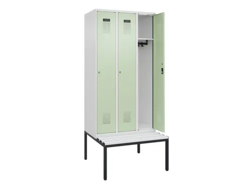 locker met bank,HxBxD 2120x900x815mm,3vak,vak B 300mm,cilinderslot