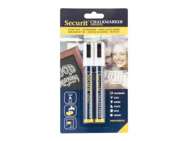 Krijtstift Securit SMA-510 schuin 2-6mm wit blister à 2 stuks
