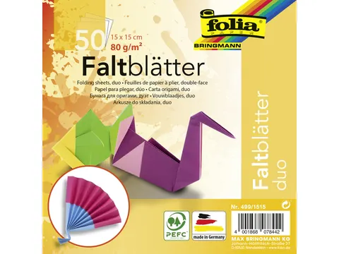 Vouwblaadjes Folia 80gr 15x15cm 50 vel 2-zijdig 10 duo kleuren