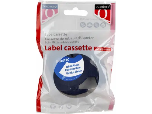 Labeltape Quantore 91201 12mmx4m kunststof zwart op wit