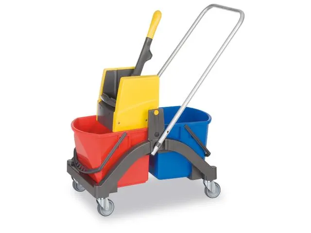 dweilwagen,emmer 2x17l ROOD/BLAUW,frame kunststof,4zwenkwielen