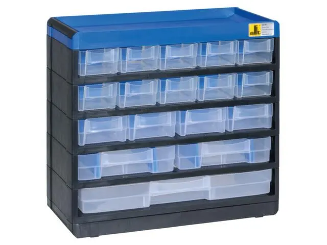 magazijnkast HxBxD 285x300x135mm 17laden behuizing zwart/blauw