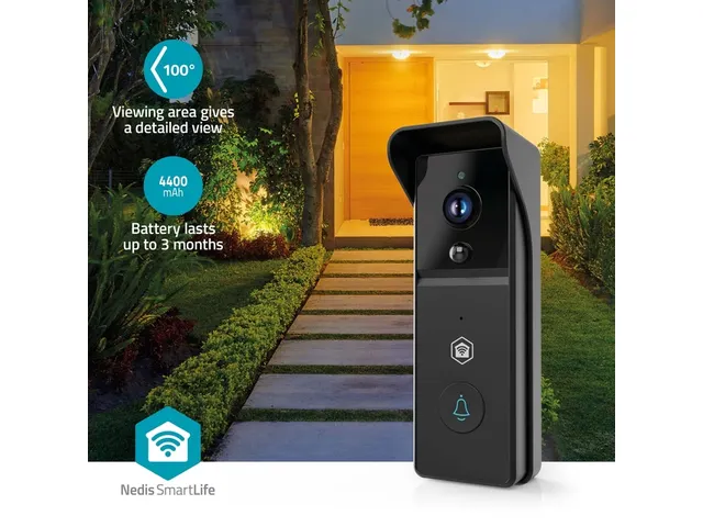 Videodeurbel Nedis Smartlife Wifi 3MP Full HD 1296p zwart