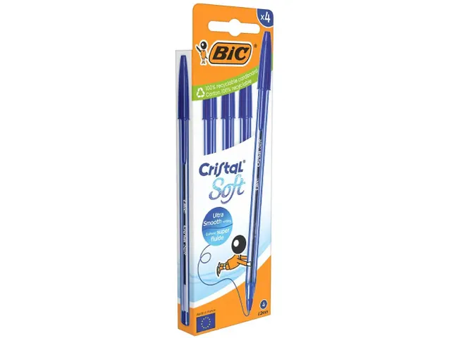 Balpen Bic Cristal Soft blauw 4 stuks