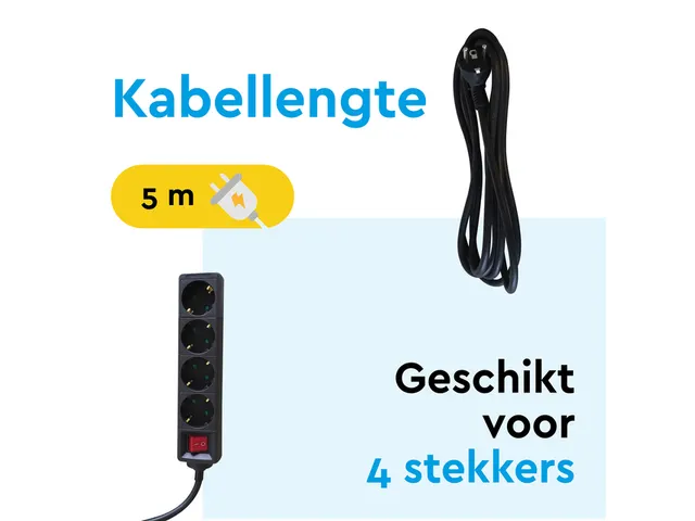 Stekkerdoos BRASQ 4 voudig 5 meter zwart
