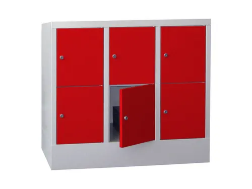 lockerkast,HxBxD 855x900x500mm,3x2vakken,RAL7035,front RAL3000