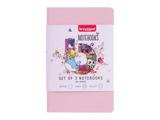 Notitieboek Bruynzeel A6 40vel glitter assorti set van 3 stuks