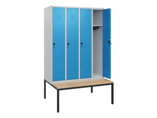 locker met bank,HxBxD 1950x1200x815mm,4vak,vak B 300mm,draaigrendel