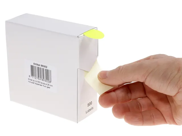 Etiquette sur rouleau 25mm jaune fluo + dévidoir 500 pièces