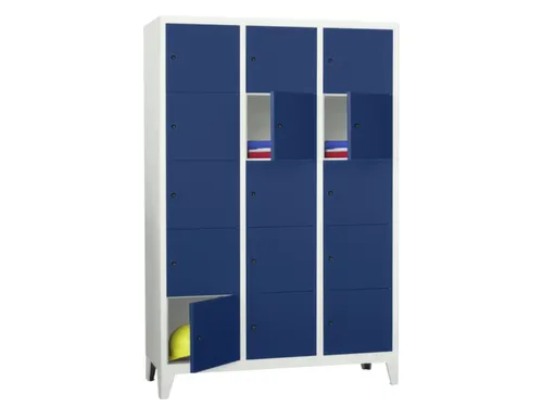 lockerkast,HxBxD 1850x1200x500mm,3x5vakken,RAL7035,front RAL5010