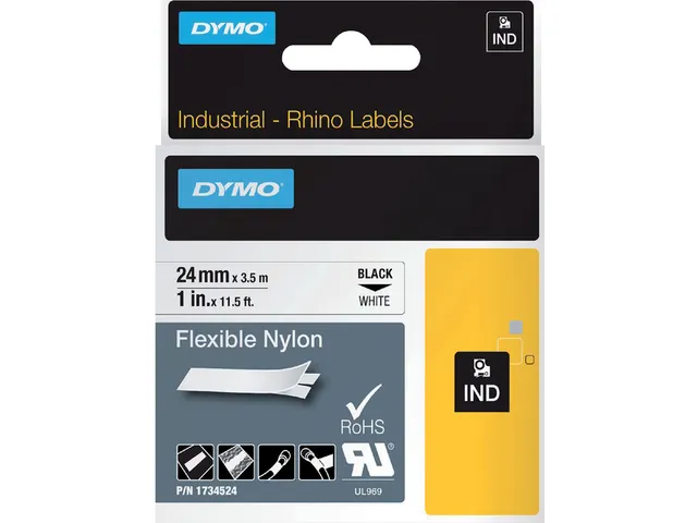 Labeltape Rhino 1734524 Nylon 24mmx3.5m Zwart Op Wit