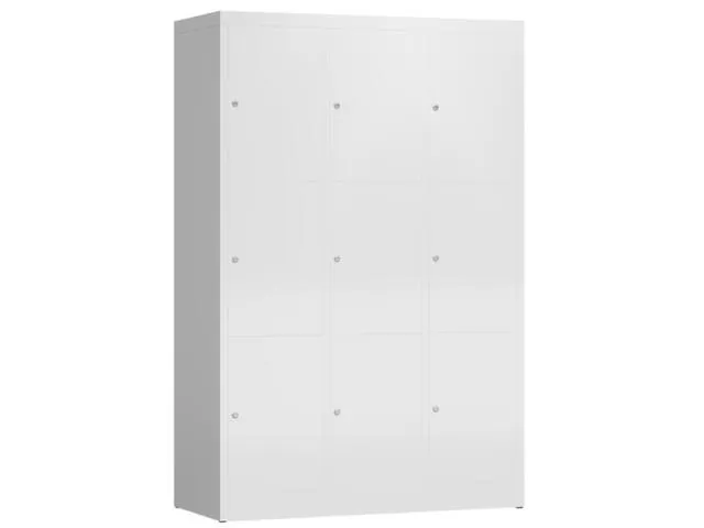 Lockerkast 1800x1185x500mm 3x3 vakken cilinderslot, sokkel, RAL9003