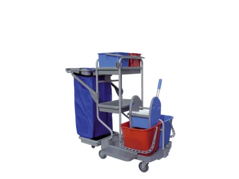 reinigingswagen,mopwringer,zakhouder,bak,emmer 2x15l/2x9l ROOD/BLAUW