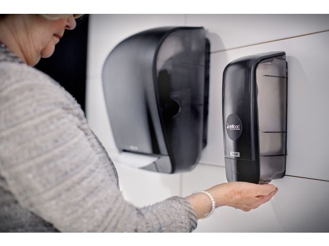 Dispenser Katrin 92087 vouwhanddoeken Mini zwart | HanddoekDispensers.be