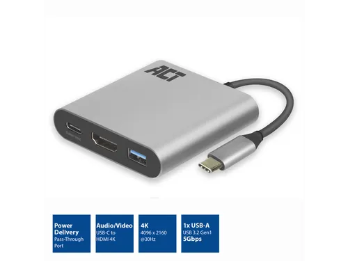 USB-C Multiport Adapter Voor 1 HDMI Monitor Grijs
