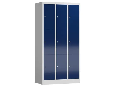 Lockerkast 1800x870x500mm 3x3 vakken cilinderslot, sokkel, RAL5010